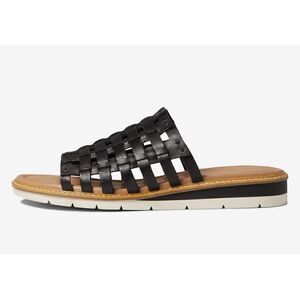 Me too Arien Sandals Womens Size 6.5 Black Woven Slip On Leather Slide